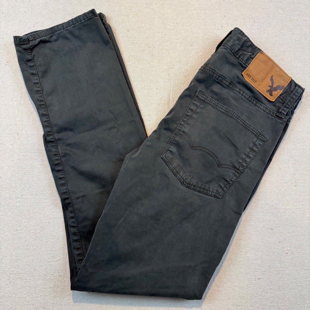 American Eagle 30x30 Slim Straight Pants Mens Dark Gray Chino Five Pocket